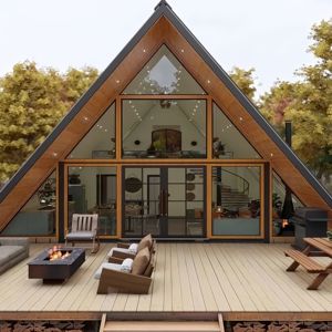 บ้านพักตากอากาศหรูหราสำเร็จรูปทรงสามเหลี่ยมแบบโมดูลาร์ โครงสร้างกระจก/ไม้ โครงเหล็ก - Product Image 1