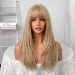 Perruque synthétique blonde dégradée avec <span class=keywords><strong>frange</strong></span> - Perruque longue et droite pour femme, aspect naturel, pour usage quotidien et fêtes, résistante à la chaleur - Product Image 4