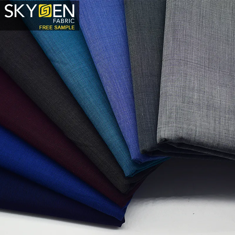Skygen color sólido tejido de sarga de amoníaco líquido acabado teñido de hilo 100 algodón tejido tela de la camisa