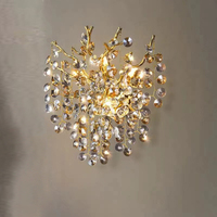 Venta al por mayor Hotel sala de estar decoración interior TV Fondo cristal pared luz lujo dormitorio cabecera escalera hoja lámpara de pared