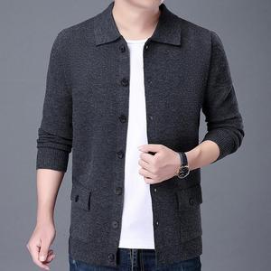 Suéter Cardigã de Lã Masculino Vintage com Gola de Lapela, Moda Outono Inverno, Casaco Casual Masculino - Product Image 6