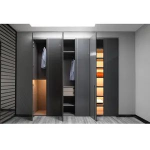 Grey color Walk in closet Fashionable High quality customized size dressing wardrobe with matte grey finish/glass door