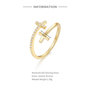CANNER Popular 925 Sterling Sliver Diamond Double <b>Cross</b> <b>Ring</b> 18K Gold Color Opening Adjustable Wedding <b>Ring</b> for Women Gifts - Product Image 6