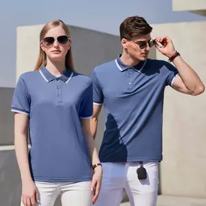 MT2060 In Stock Wholesale Custom White Stripe Collar Unisex Polo Shirts Women's Polo Shirts Plus Size Men's T-Shirts