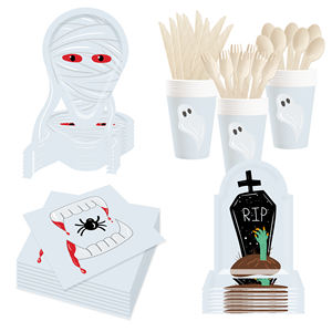Ensemble de vaisselle pour fête d'Halloween DAMAI, éléments croix et <span class=keywords><strong>pierre</strong></span> <span class=keywords><strong>tombale</strong></span>, assiettes en papier et moule fantôme pour fournitures d'Halloween, pour 8 invités - Product Image 5