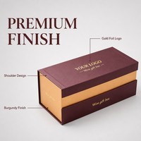 Caja de Regalo de Vino de Lujo, Caja de Papel con Asa, Color Borgoña, con Lámina Dorada, Logotipo Personalizado, Empaque para Botella de Vino, OEM, Marca Privada, Venta al Por Mayor
