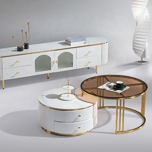 Muebles de Sala de Estar Modernos y Lujosos, Juego de Mesa Redonda para <span class=keywords><strong>Café</strong></span> y Té con Estructura Metálica, Fácil de Limpiar - Product Image 1