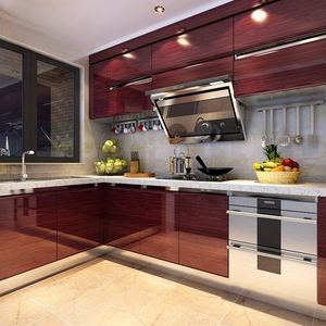 ตู้ครัวโมดูลาร์แบบติดผนัง ดีไซน์ทันสมัย เกรดพรีเมียม เคลือบแลคเกอร์เงา บานประตูไม้จริง กระจก  แผ่นหลังกันเปื้อนลายหินอ่อนเรซิ่น อะคริลิค - Product Image 2