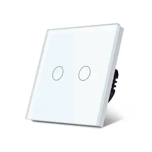 Normal LED wall touch sensitive 2 gang 1 way 86*86mm EU standard tempered glass panel light switch