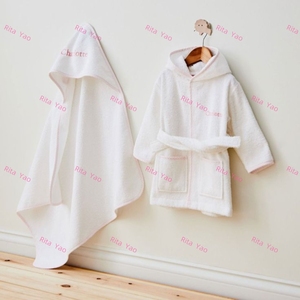 Albornoz Infantil RTS con Bordado de Nombre, <span class=keywords><strong>Bata</strong></span> de Baño para Bebés y Niños Pequeños, Algodón de Rizo Blanco con Ribete de Seersucker, Albornoz con Capucha 2026 - Product Image 5