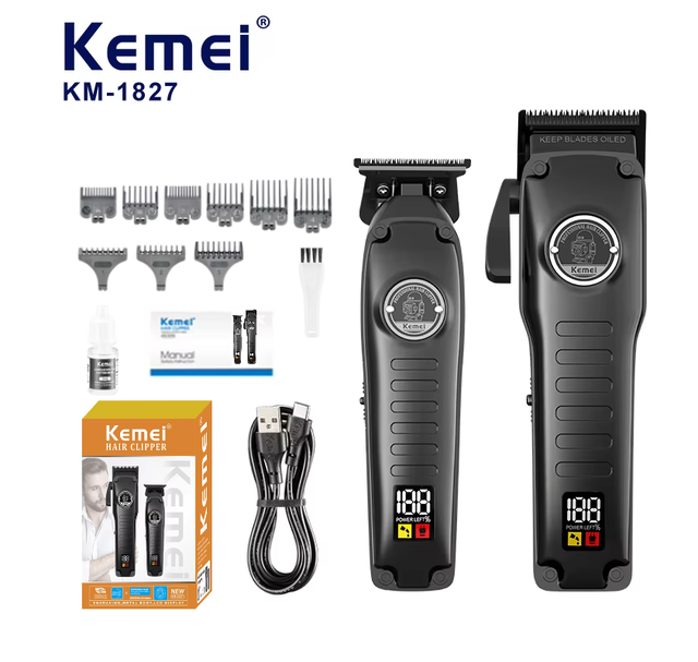 2000mAh Li-battery Multifunction Pro Electric Hair Trimmer 2in1 Set Km-1827 Pro Bldc Hair Cutter Best Brand Quality Hair Clipper