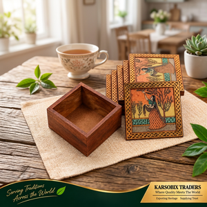 Manteles Individuales Cuadrados de Madera de Lujo con Caja de Almacenamiento, Posavasos Ecológicos Antideslizantes Hechos a Mano para el Hogar y Cafeterías - Product Image 1