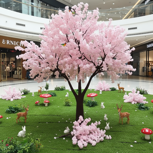 Albero di <span class=keywords><strong>Sakura</strong></span> Artificiale a Doppio Tronco 2,5m, Fiore in Seta Ecologico e Durevole + Supporto in Metallo, Ornamento di Alta Gamma per Centri Commerciali - Product Image 2
