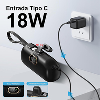 Mini Batería Externa 2 en 1 de Alta Capacidad, 5000mAh, con Enchufe Integrado, Batería de Litio-Polímero, Entrada Tipo-C, Enchufe Universal, Carga Rápida