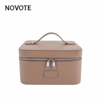 NOVOTE Trousse de Maquillage en Cuir Véritable à Motif Galet, Double Fermeture Éclair, Durable, Portable, Résistante à l'Eau, Grande Capacité
