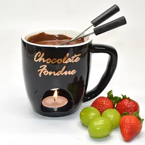 Amazon Penjualan Laris Set Fondue Coklat Keju Mangkuk Keramik dan Cangkir Lilin dan 1 Garpu