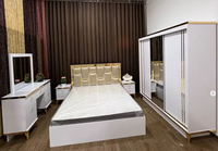 Meubles de chambre à coucher peinture blanche brillante YIFAN moderne ensemble pour chambre à coucher coiffeuse table de chevet avec cadre doré