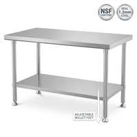Table de travail robuste en acier inoxydable 201/304/316 avec étagère réglable, table de préparation commerciale, épaisseur 1,2 mm, approuvée NSF, 500 kg/m