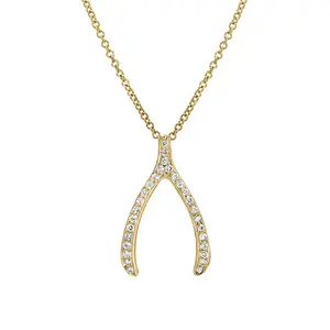 宝石新品925纯银珠宝镀金日用钻石叉骨吊坠项链