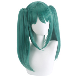 Peluca Sintética <span class=keywords><strong>de</strong></span> Anime para Cosplay, Color Verde Oscuro, Larga y Lisa, <span class=keywords><strong>con</strong></span> <span class=keywords><strong>Dos</strong></span> Colas <span class=keywords><strong>de</strong></span> Caballo, Ideal para Halloween - Product Image 3