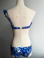 Bikini asymétrique à volants, bleu cobalt vibrant, imprimé léopard, maillot de bain 2 pièces, tissu extensible, séchage rapide, respirant