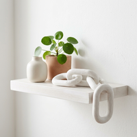 Chaîne décorative artisanale à 3 maillons en bois de paulownia blanc, effet blanchi, style minimaliste bohème, pour décoration intérieure, maillons elliptiques, pour étagère ou table