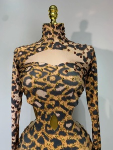 Combinaison en spandex pour femme, motif léopard, strass dorés, sexy, pour séance photo d'anniversaire, soirée, club, <span class=keywords><strong>danse</strong></span>, scène, Halloween - Product Image 3