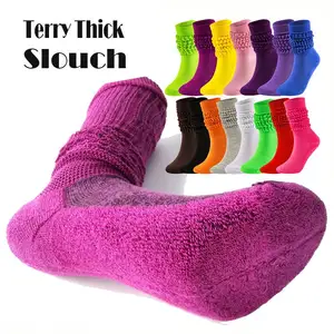 Slouch Scrunchy Socks for Women Colorful Long Loose Stacked Chunky Cotton Ladies Girls Casual Knee High Boot Sock