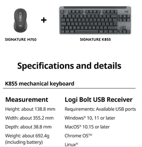 Logitech K855 Signature Original 100% al por mayor Teclado mecánico inalámbrico TKL 84 teclas Teclado de oficina para juegos - Product Image 2