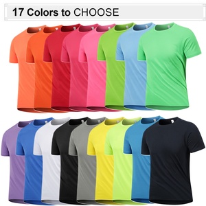 T-shirt à manches courtes pour homme, séchage rapide, couleur unie, 100% polyester, col rond, coupe classique, tee-shirt uni décontracté, 17 couleurs disponibles - Product Image 1