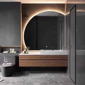 Luxury Solid Wood Bathroom Drawer Storage Vanity Cabinet With <strong>Half</strong> <strong>Moon</strong> <strong>Mirror</strong> Wash Basin For Bathroom Cabinet With <strong>Mirror</strong>