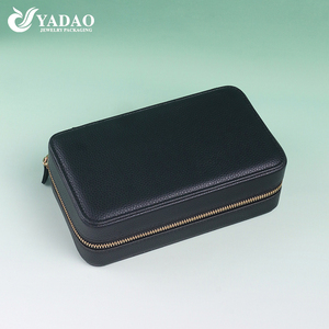 Boîte de rangement à bijoux en cuir PU noir de luxe avec logo personnalisé YADAO, grande capacité, fermeture éclair, étui portable de voyage - Product Image 2