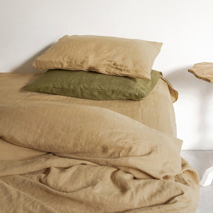 <strong>Beige</strong> Color Stonewashed 100% Pure Linen <strong>Bedding</strong> <strong>Set</strong> Sheet <strong>Set</strong> with 1 Flat Sheet 1 Fitted Sheet 2 Pillowcases - Product Image 2