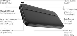 Petite batterie externe à charge rapide 10000mAh Haute capacité Chargeur de batterie externe 2 ports USB Micro USB-C Affichage LED Batterie polymère au lithium Modèle - Product Image 3
