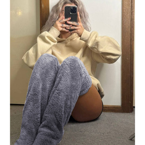 Teddy Bear Floor <b>Socks</b> <b>Knee</b> <b>High</b> Fuzzy Warm Women's <b>Socks</b> Thermo Solid Color Casual Wear 42 Cm Length Gray Brown Sky Blue Green - Product Image 3