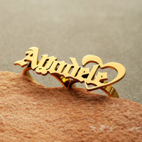 Nouvelle bague classique en acier inoxydable plaqué or 18 carats avec double lettre personnalisable, cadeau de mariage pour femme, bijoux