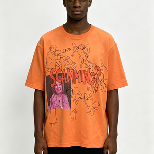 T-Shirt Streetwear Arancione <span class=keywords><strong>di</strong></span> Tendenza, 100% <span class=keywords><strong>Cotone</strong></span>, Sportiva, Traspirante, ad Asciugatura Rapida, Unisex per Hip Hop e Abbigliamento Casual - Product Image 1