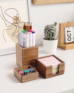 Support de Bloc-Notes Adhésif en Bois d'Acacia Moderne en Gros, Distributeur de Blocs-Notes Personnalisé OEM ODM avec Logo, Organisateur de Bureau Portable Transparent - Product Image 3