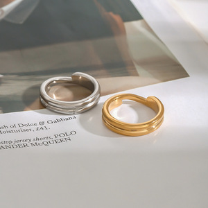 Stainless Steel 18K Gold Double Layer Plain Band Ring Geometric Design Unisex Fashion Jewelry Gift - Product Image 4