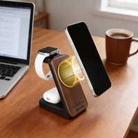Nouvelle station de charge sans fil innovante 3 en 1 en bois de noyer magnétique, chargeur sans fil rapide pour bureau, 3 en 1 pour la décoration de la maison