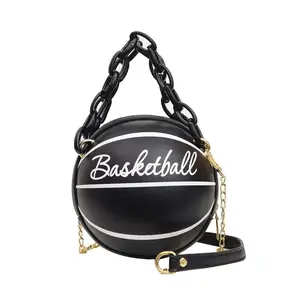 Chain Purses Basketball Round Handbags Shoulder Bag High Quality Fashion Women PU Polyester Single Customized Daily Clutch
