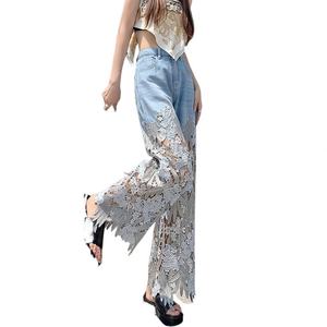 กางเกงยีนส์ทรงตรงสไตล์วินเทจ แต่งลูกไม้ลายดอกไม้ ดีไซน์เก๋ไก๋ทันสมัย เหมาะสำหรับผู้หญิง - Product Image 3