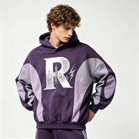 Hoodie Heavyweight Sun Faded Colorblock R Logo City Print Vintage Wash Streetwear Oversized Sweatshirt