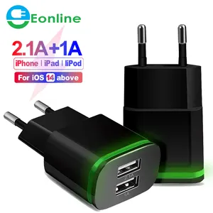 EONLINE 듀얼 USB 빠른 충전 범용 LED 라이트 벽 어댑터 3.1A 여행 충전 멀티 포트 충전기 화웨이 아이폰 삼성