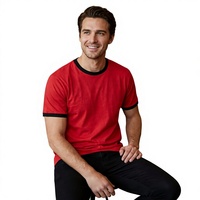 T-shirt Homme Col Contrastant Manches Unies Coton Lourd Personnalisable Logo en Gros Haute Qualité