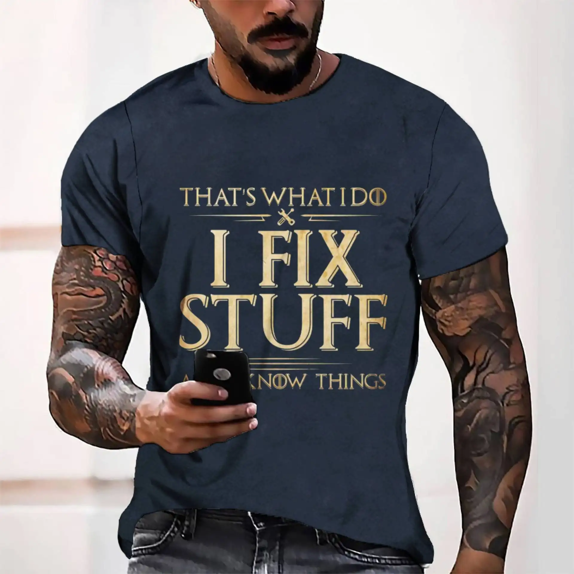 T-shirt con stampa 3d con stampa "I FIX STUFF" T-shirt con pesi massimi tagliati senza cuciture cinese