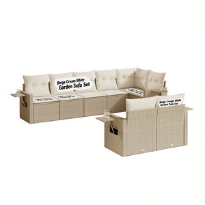 Ensemble de canapés de jardin beige crème blanc en rotin, mobilier d'extérieur imperméable au design contemporain - Product Image 1