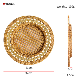 Handmade Rattan Charger Plate for Wedding Tabletop Floral Pattern <b>Wall</b> Hanging <b>Decor</b> Natural <b>Wicker</b> Home Decorative Decorations - Product Image 2