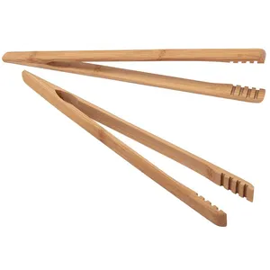 Customized Logo Bamboo Kitchen Tongs Wood Toast Tongs with Anti-slip Design Tongs for Cooking 100% Natural Wood