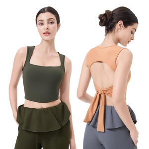 Débardeur sexy dos nu pour femme, design à col carré, contrôle du ventre, noué, pour le fitness, l'entraînement, le yoga, léger et respirant - Product Image 4